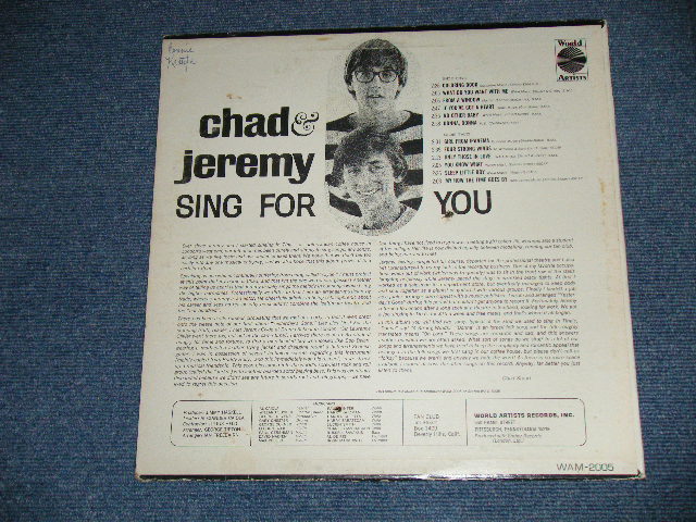 画像: CHAD & JEREMY - SING FOR YOU  ( VG+++.Ex+ Looks:Ex-  ) / 1965 US AMERICA ORIGINAL MONO Used LP 