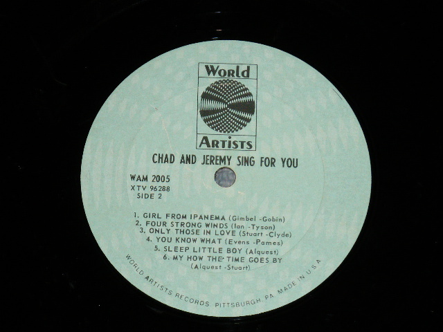 画像: CHAD & JEREMY - SING FOR YOU  ( VG+++.Ex+ Looks:Ex-  ) / 1965 US AMERICA ORIGINAL MONO Used LP 