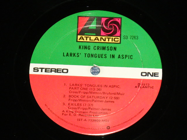 画像: KING CRIMSON -  LARK's TONGUES IN ASPIC (:Matrix #A)ST-A-732809-B AT / GP B)ST-A-732810-B)  "PR / PRESSWELL Press in NJ"(Ex+/Ex+ WOFC, WOL, TAPE SEAM) / 1973 US AMERICA ORIGINAL 1st Press "1841 BROADWAY Label"  Used LP 