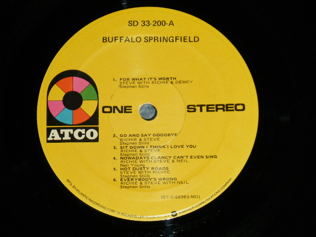 画像: BUFFALO SPRINGFIELD -  BUFFALO SPRINGFIELD  ( Matrix # A) ST-C-66983-△23394/B) ST-C-66984-△23394-x ) ( Ex+++,Ex++/MINT-)  / 1967 US AMERICA ORIGINAL 1969 Version 2nd press "YELLOW Label" Small "75 ROCKFELLER Label" STEREO  Used LP 