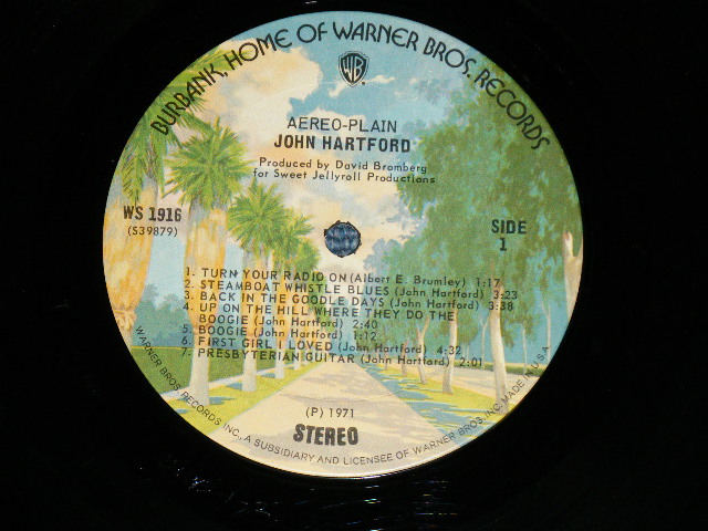 画像: JOHN HARTFORD - AEREO-PLAIN : With SONG SHEET ( Ex-/Ex+++ : A-7:Ex+ : EDSP) / 1974 Version US AMERICA 2nd Press "BURBANK STREET" Label  Used LP 