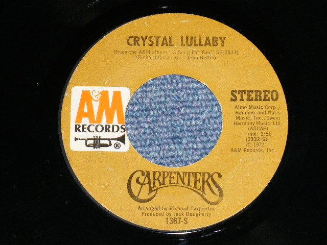 画像: CARPENTERS - GOODBYE TO LOVE : CRYSTAL  LULLABY ( Ex+/Ex+) / 1972 US AMERICA ORIGINAL "BROWN Label" Used 7" Single 