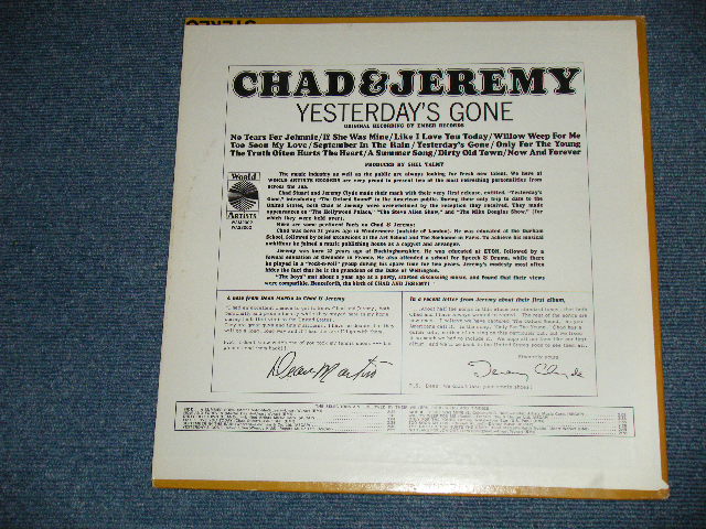 画像: CHAD & JEREMY - YESTERDAY'S GONE( BROWN Jacket ) ( Matrix #    A) XTV 94983 △7921     B) XTV 94984 △7921-x  )  (Ex+++/MINT- ) / 1964 US AMERICA ORIGINAL MONO Used LP 