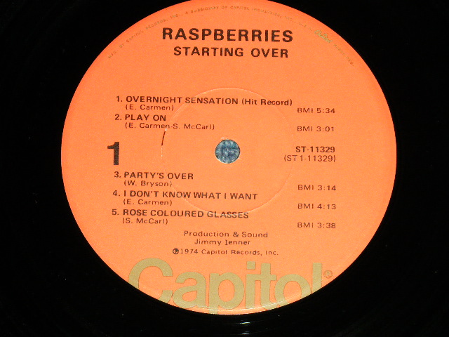 画像: RASPBERRIES ( w/ ERIC CARMEN ) - STARTING OVER : With POSTER ( Ex++/MINT- ) / 1972  US AMERICA ORIGINAL  "ORANGE with OLIVE GREEN 'CAPITOL' at Bottom  LABEL" Used LP  