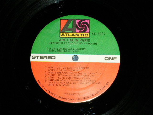 画像: ARETHA FRANKLIN - ARETHA IN PARIS  (MATRIX #   HAND WRITING  STYLE )   A)ST-A-681373-B  B)ST-A-681374-B  ) ( Ex+/Ex+++ ; BB )  / 1968 US AMERICA 1st press "RED & Green Label" "1841 BROADWAY Label" Used LP  