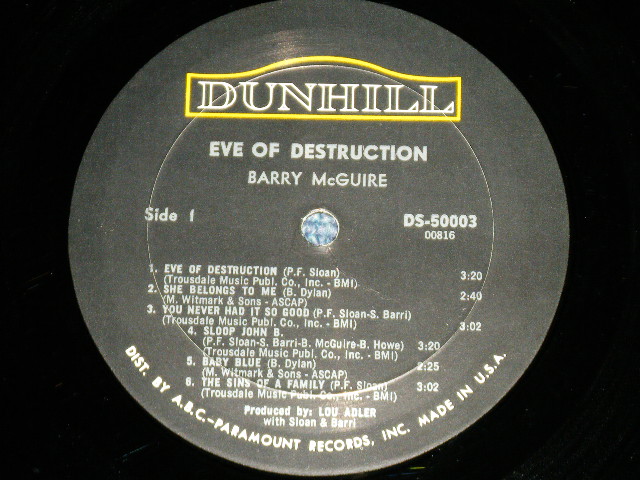 画像: BARRY McGUIRE - EVE OF DESTRUCTION ( Ex+/Ex+++ : Tape seam)   /  1965 US AMERICA ORIGINAL "PROMO Stamp" STEREO Used  LP