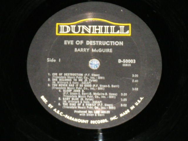 画像: BARRY McGUIRE - EVE OF DESTRUCTION ( Ex++/Ex+++ Looks:Ex++)   /  1965 US AMERICA ORIGINAL MONO Used  LP