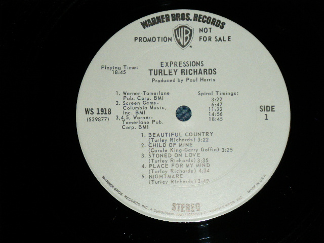 画像: TURLEY RICHARDS - EXPRESSIONS (Ex-/MINT- : WOBC,WOL)   / 1971 US AMERICA " WHITE LABEL PROMO" Used LP 