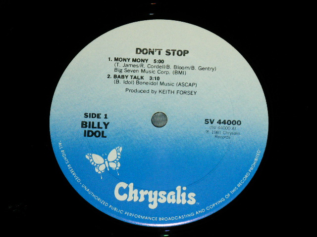 画像: BILLY IDOL - DON'T STOP ( MONY MONY. BABY TALK, UNTOUCHABLES, DANCING WITH MYSELF )  (Ex/Ex+++)  / 1981 US AMERICA ORIGINAL Used  4 tracks 12" EP  