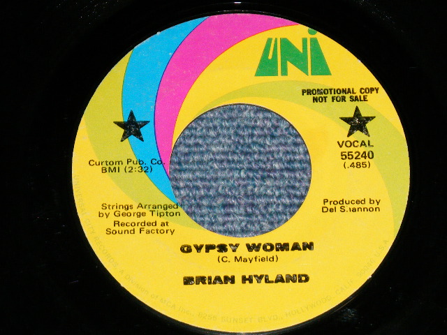 画像: BRIAN HYLAND - GYPSY WOMAN (Cover Song of CURTIS MAYFIELD ) ( Ex++/Ex++- )  / 1970 US AMERICA ORIGINAL "Promo Only Same Flip" Used 7" Single 