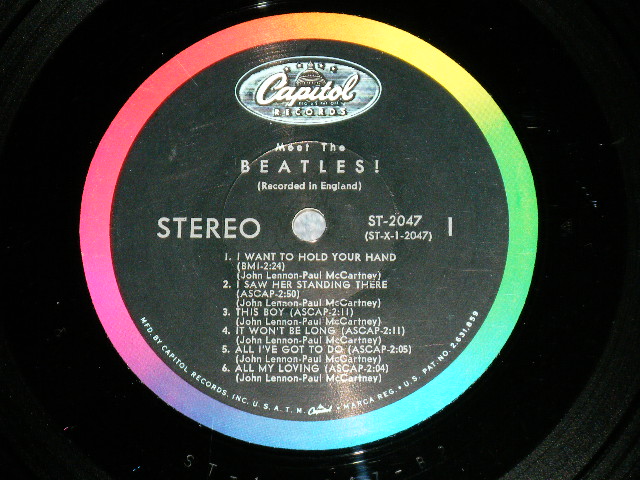 画像: The BEATLES - MEET THE BEATLES  ( Matrix #  A)  ST-1-2047-B2    B)  ST-2-2047-A3 #2  )  ( Ex++/MINT- : EDSP ) / 1964 US AMERICA  1st Press "BLACK with RAINBOW Color Band Label"  "BEATLES Logo on BROWN Front Cover" STEREO Used LP  