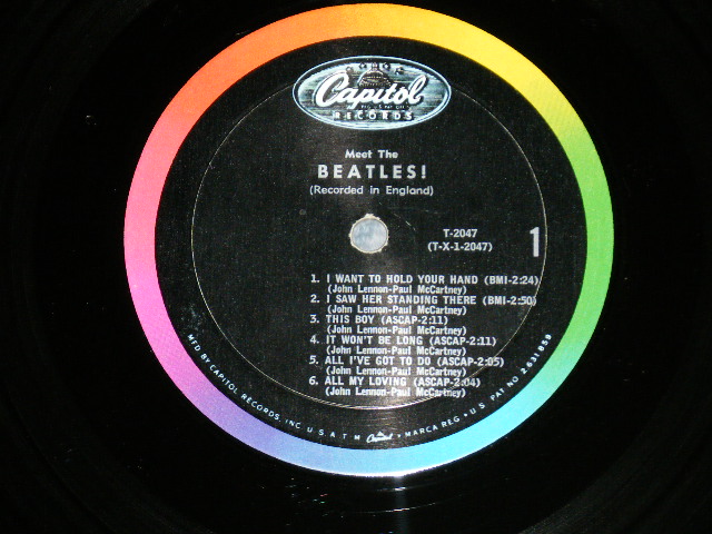 画像: The BEATLES - MEET THE BEATLES  ( Matrix #    A) T-1-2047-G8    B) T-2-2047-G14  )  ( Ex++/Ex++ ) / 1964 US AMERICA  1st Press "BLACK with RAINBOW Color Band Label"  "BEATLES Logo on TAN to BROWN  Front Cover" MONO Used LP  