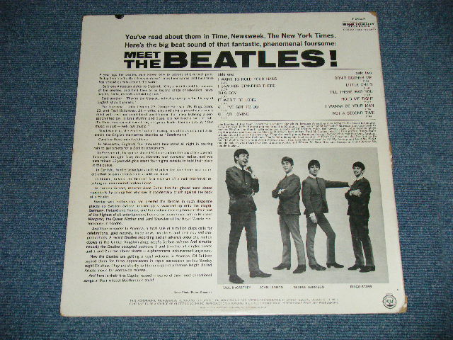 画像: The BEATLES - MEET THE BEATLES  ( Matrix #    A) T-1-2047-G8    B) T-2-2047-G8  )  ( Ex+/Poor :WARP  ) / 1964 US AMERICA  1st Press "BLACK with RAINBOW Color Band Label"  "BEATLES Logo on OLIVE GREEN Front Cover" MONO Used LP  