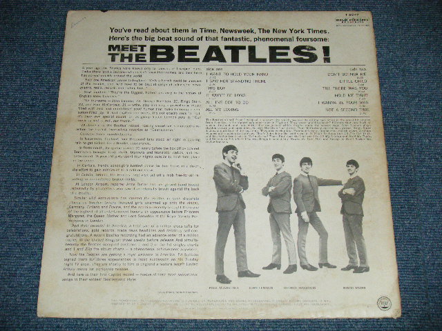 画像: The BEATLES - MEET THE BEATLES  ( Matrix #    A) T-1-2047-T10    B) T-2-2047-T10 )  ( Ex/Ex++  ) / 1964 US AMERICA  1st Press "BLACK with RAINBOW Color Band Label"  "BEATLES Logo on TAN To BROWN  Front Cover" MONO Used LP   