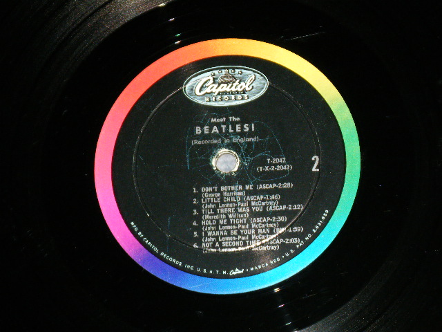 画像: The BEATLES - MEET THE BEATLES  ( Matrix #A) T-1-2047-G8 B) T-2-2047-G8)  "LOS ANGELES Press in CA"(Ex++/Ex+++) / 1964 US AMERICA  1st Press "BLACK with RAINBOW Color Band Label"  "BEATLES Logo on TAN to BROWN  Front Cover" MONO Used LP  Ex++/Ex+++