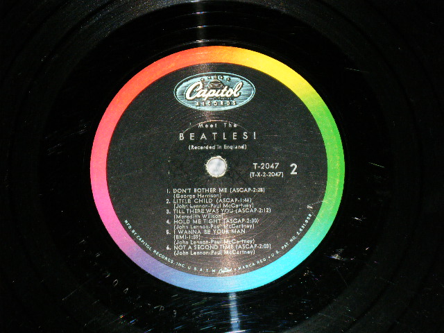 画像: The BEATLES - MEET THE BEATLES  ( Matrix #    A) T-1-2047-G4    B) T-2-2047-P3 #2 )  ( Ex-/Ex+  Looks:Ex  ) / 1964 US AMERICA  1st Press "BLACK with RAINBOW Color Band Label"  "BEATLES Logo on TAN To BROWN  Front Cover" MONO Used LP   