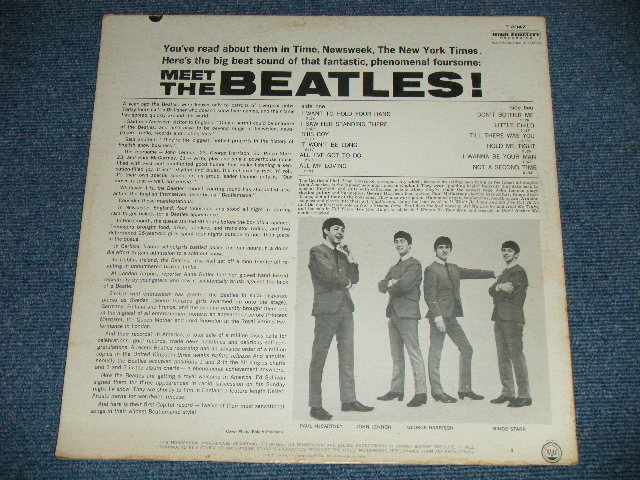 画像: The BEATLES - MEET THE BEATLES  ( Matrix #    A) T-1-2047-P9    B) T-2-2047-T26  )  ( VG+++/Ex++ Looks:Ex+ ) / 1964 US AMERICA  1st Press "BLACK with RAINBOW Color Band Label"  "BEATLES Logo on TAN To BROWN  Front Cover" MONO Used LP   