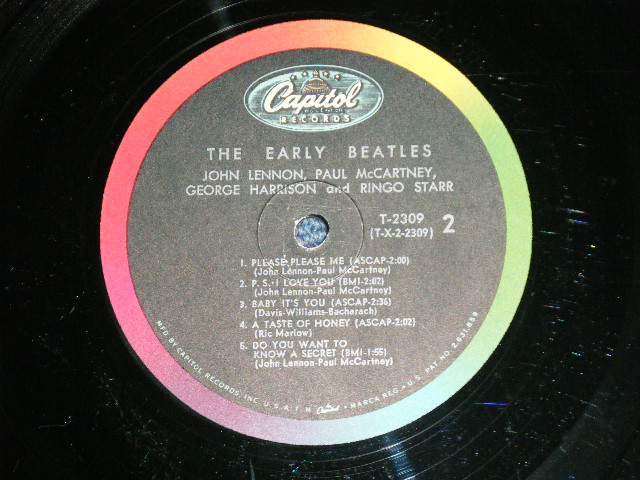 画像: The BEATLES - THE EARLY BEATLES  ( Matrix # A) T-1-2309-Ｐ９Ｐ    B) T-2-2309-T１０P )  ( Ex+/Ex++) / 1964 US AMERICA ORIGINAL "BLACK with RAINBOW Color Band Label"  MONO Used LP   