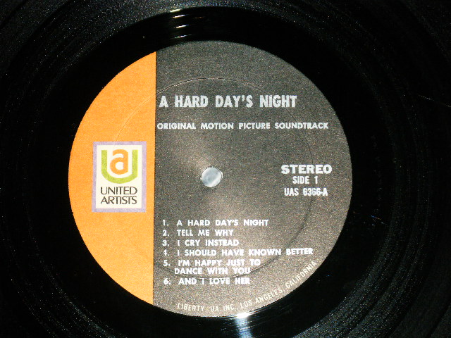 画像: THE BEATLES - A HARD DAYS NIGHT ( Sound Track ) ( Matrix #  A) UAS 6366-A  Re-2   B) UAS 6366-B   Re-2 ) (  MINT-/Ex+++ )  / 1970-71 Version US AMERICA "BLACK with ORANGE Label" STEREO Used  LP