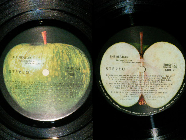 画像:  BEATLES  - THE BEATLES ( WHITE ALBUM ) ( A1637157) ( Matrix #     A) SWBO-1- 101-F85   B) SWBO-2- 101-G-82  A-60830   C) SWBO-3- 101-J-85  D) SWBO-2- 101-G-82  )  (ALL ONSERTS : 1xPoster + 4x Pin up's  )    )  ( Ex+++/MINT- )  / 1968 US AMERICA ORIGINAL " 1st Press : A-6 : "BUNGALOW BILL" Credit on Label "  "APPLE  Label"  Used 2-LP 