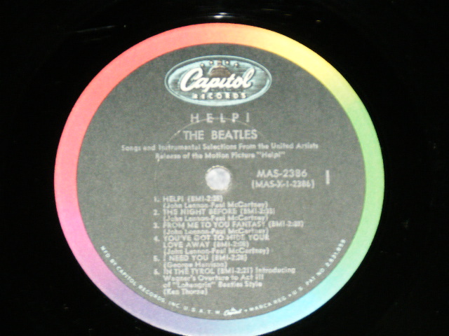 画像: The BEATLES -  HELP! ( Matrix #  A)  MAS-1-2386-G-18 / B)  MAS-2-2386-F-9 ) ( Ex+++/MINT- B-1:Ex++  EDSP ) / 1965 US AMERICA ORIGINAL "BLACK with COLOR BAND Label" MONO Used LP 