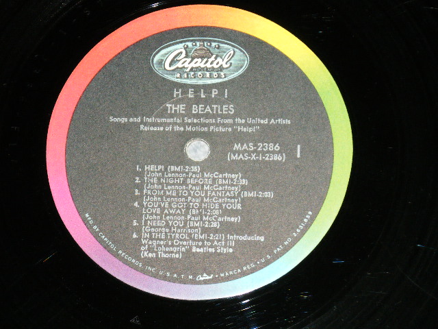 画像: The BEATLES -  HELP! ( Matrix #  A)  MAS-1-2386-F17 / B)  MAS-2-2386-P4 #2 ) ( Ex/Ex++ Looks:Ex+  WOFC, EDSP ) / 1965 US AMERICA ORIGINAL "BLACK with COLOR BAND Label" MONO Used LP 