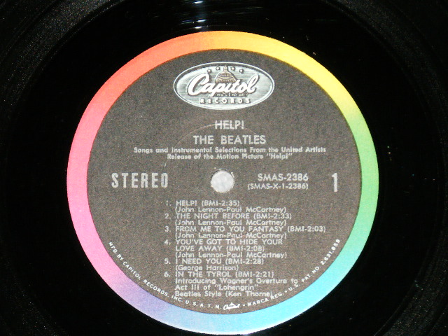 画像: The BEATLES -  HELP! ( Matrix #  A)  ST-1-2386-B-12/ B)  ST-2-2386-A-13 ) ( Ex+/Ex+++,Ex-  EDSP ) / 1965 US AMERICA ORIGINAL "BLACK with COLOR BAND Label" STEREO  Used LP