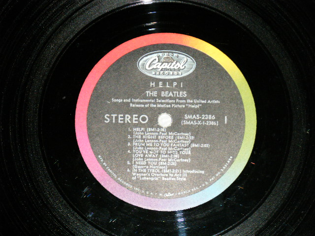 画像: The BEATLES -  HELP! ( Matrix #  A)  SMAS-1-2386-W2 #2 /B)  SMAS-2-2386-W2  ) ( Ex-/MINT- Looks:Ex+++  WTRDMG) / 1965 US AMERICA ORIGINAL "BLACK with COLOR BAND Label" STEREO  Used LP