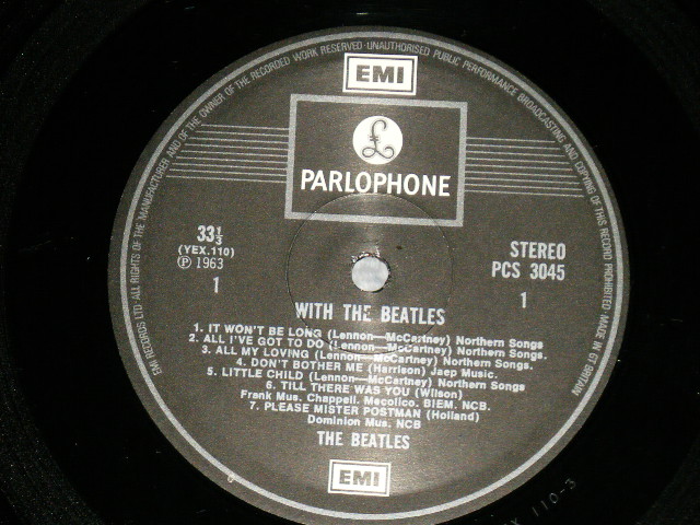 画像: THE BEATLES - WITH THE BEATLES  (  Martix # A) YEX-110-3/B) YEX-111-4) ( Ex+++/MINT- )   / 1970's  UK  ENGLAND "2xEMI Label" STEREO  Used LP  