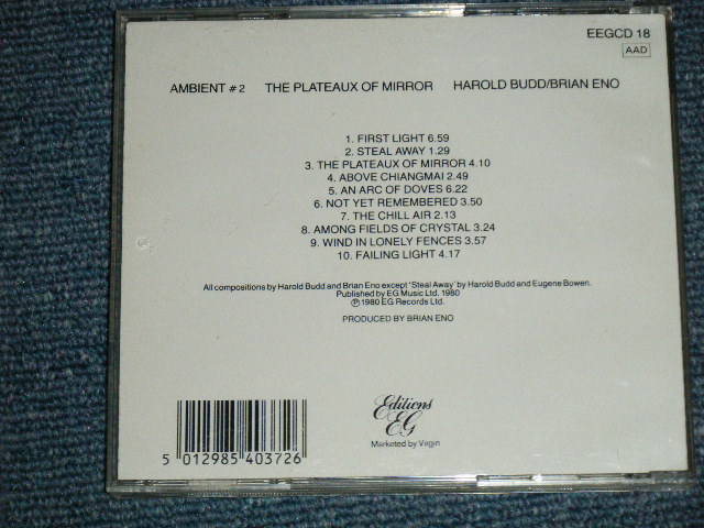 HAROLD BUDD/BRIAN ENO - AMBIENT 2 : The PLATEAUX OF MIRROR ( MINT