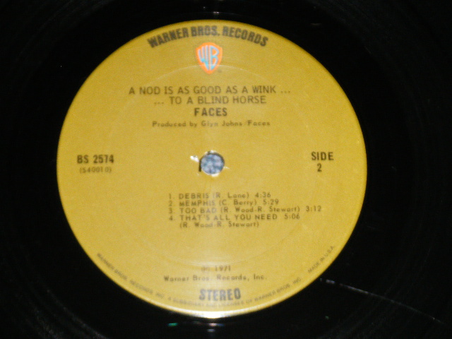 画像: FACES - A NOD IS AS GOOD AS WINK ...TO A BLIND HORSE (Matrix #   A) 39662 WS 1851A-1A /B) 39662 WS 1851B-1E) (Ex+/Ex+++ A-1:Ex) / 1971 US AMERICA ORIGINAL 1st Press "GREEN with WB Logo on Top" Label  Used LP 