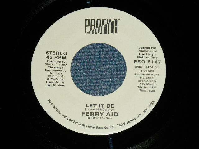 画像: FERRY AID (PAUL McCARTNEY of The BEATLES, KATE BUSH, BOY GERORGE,+)  - LET IT BE  (Ex+++/MINT-) / 1987 US AMERICA ORIGINAL "PROMO ONLY Same Flip"  Used 7" Single With PICTURE SLEEVE 