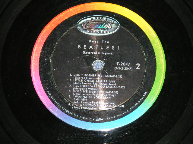 画像: The BEATLES - MEET THE BEATLES  ( Matrix #    A) T-1-2047-P19     B) T-2-2047-P18 )  ( VG++/Ex++ Looks:Ex WOFC,EDSP ) / 1964 US AMERICA  1st Press "BLACK with RAINBOW Color Band Label"  "BEATLES Logo on TAN To BROWN  Front Cover" MONO Used LP   