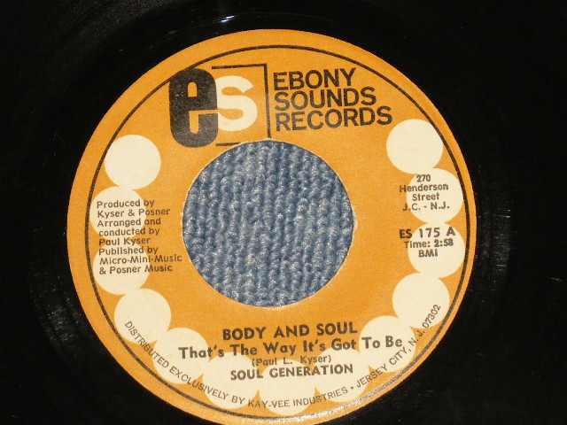 画像1: SOUL GENERATION - A) BODY & SOUL  B) MANDINGO WOMAN (Ex/Ex) / 1972 US AMERICA ORIGINAL Used 7" 45 rpm Single  