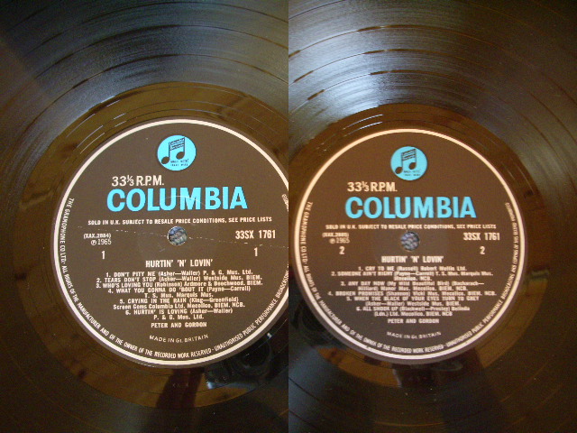 画像: PETER AND GORDON - HURTIN' 'N' LOVIN'  / 1965 UK ORIGINAL "BLUE COLUMBIA" MONO  LP MINT !! MATRIX No. 1 