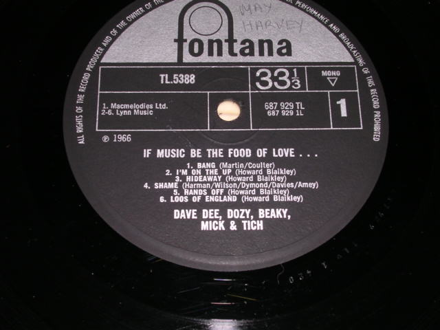 画像: DAVE DEE GROUP(DAVE DEE,DOZY,BEAKY,MICK & TICH ) - IF MUSIC BE THE FOOD OF LOVE... / 1966 UK ORIGINAL MONO LP 