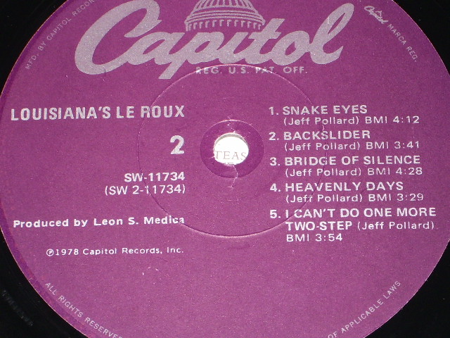 画像: LOUISIANA'S LE ROUX - LOUISIANA'S LE ROUX / 1978 US ORIGINAL LP