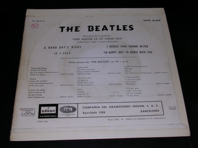 画像: THE BEATLES - QUE NOCHE LA DE AQUEL DIA    / 1960s SPAIN ORIGINAL 7"EP With PICTUER SLEEVE