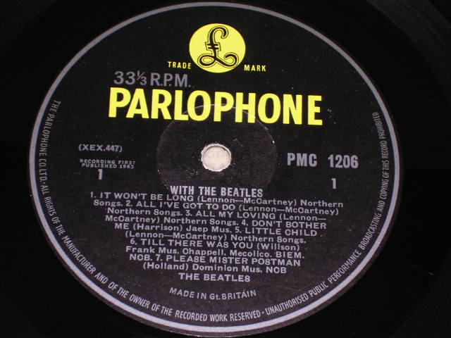 画像: THE BEATLES - WITH THE BEATLES ( MATRIX NUMBER 1N & 1N : "JOBET" Credit : LOUD CUT ) / UK YELLOW PARLOPHONE ORIGINAL MONO LP