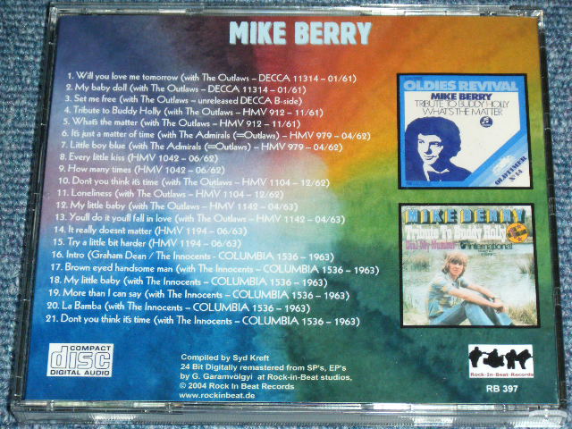 画像: MIKE BERRY - THE COMPLETE 60'S SESSION VOL.1 ( EARLY 60's  UK Pre-BEAT ) / GERMAN Brand New  CD-R 