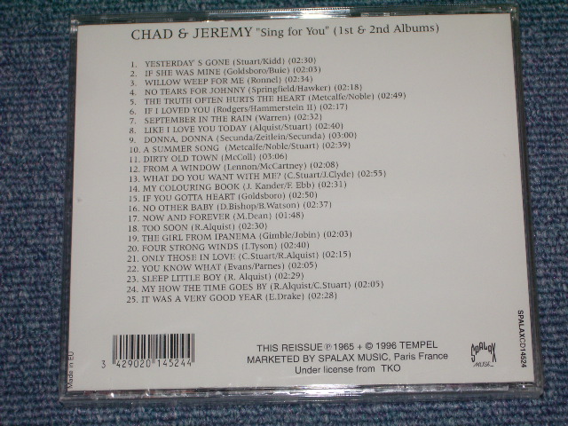 画像: CHAD & JEREMY - SING FOR YOU(1st+2nd / 2in 1 )   / 1996 FRANCE SEALED CD