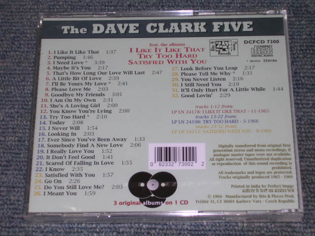 画像: DAVE CLARK FIVE, THE - COMPLETE HISTORY VOL.3 : I LIKE IT LIKE THAT + TRY TOO HARD + SATISFIED WITH YOU  / 1994 CZECH REPUBLIC SEALED CD