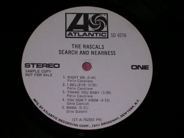 画像: THE RASCALS - SEARCH AND NEARNESS (FC) Ex++ BC) Ex+ IC) Ex++/Ex+++ Looks : MINT-) / 1970 US AMERICA ORIGINAL "WHITE LABEL PROMO" Used LP 