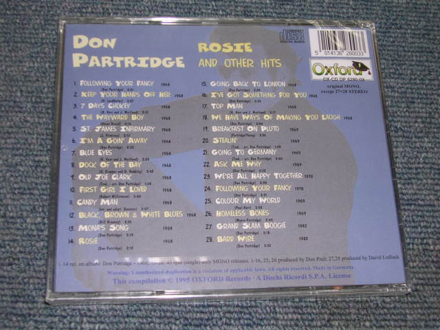 画像: DON PARTRIDGE  - ROSIE AND OTHER HITS / 1995 GERMANY Brand New  Sealed CD