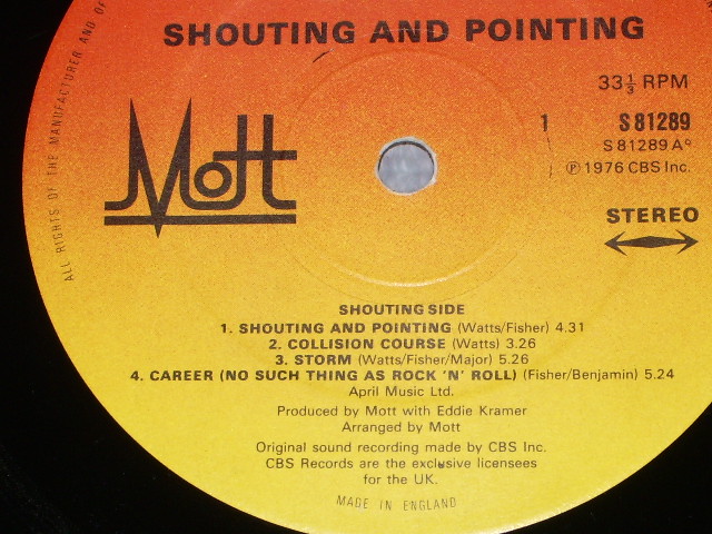 画像: MOTT THE HOOPLE  - SHOUTING & POINTING / 1976 UK ORIGINAL LP 