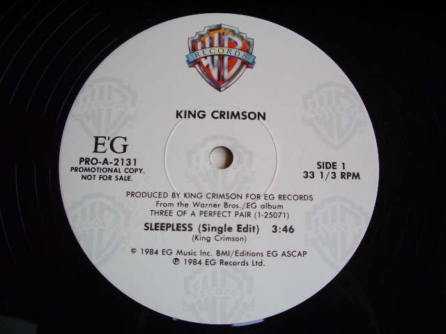 画像: KING CRIMSON - SLEEPLESS   / 1984 US ORIGINAL PROMO ONLY 12" 