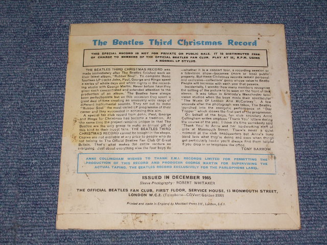 画像: THE BEATLES - THIRD CHRISTMAS RECORD  / 1965 UK ORIGINAL FAN CLUB RELEASED 7"45s Single 