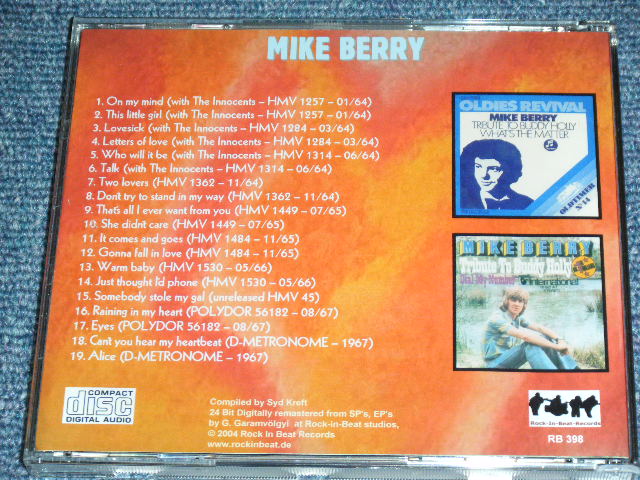 画像: MIKE BERRY - THE COMPLETE 60'S SESSION VOL.2 : 1964-1967 ( EARLY 60's  UK Pre-BEAT ) / GERMAN Brand New  CD-R 